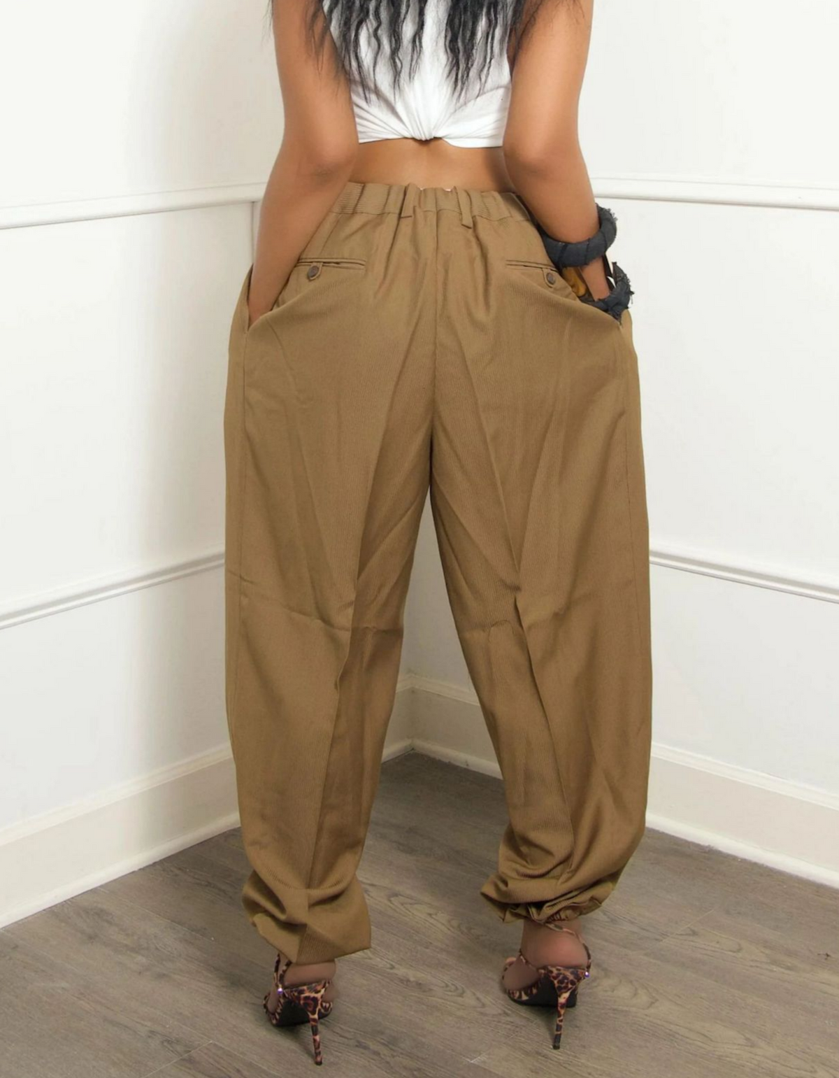 Slouchy Tapered Harem Trousers With Pockets - Coffee - 2