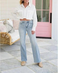 High Waist Light Wash Wide Leg Jeans - Blue