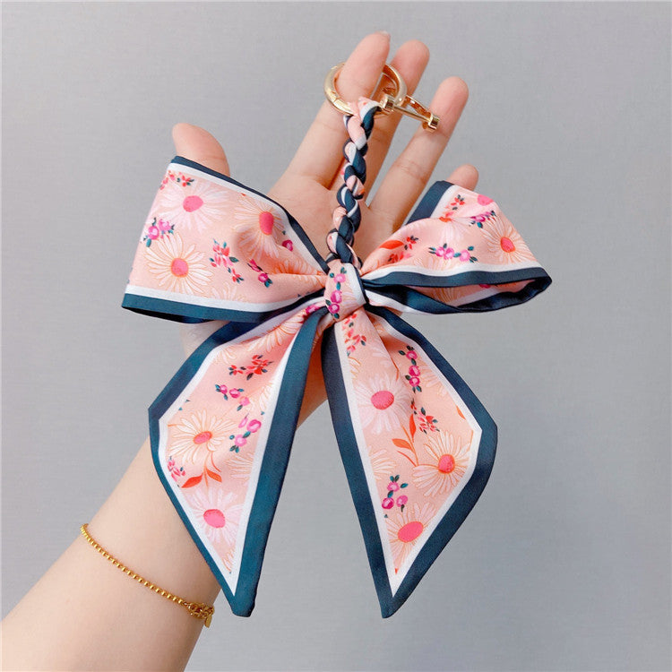 Fruit Print Scarf Bow Bag Charm - Daisy