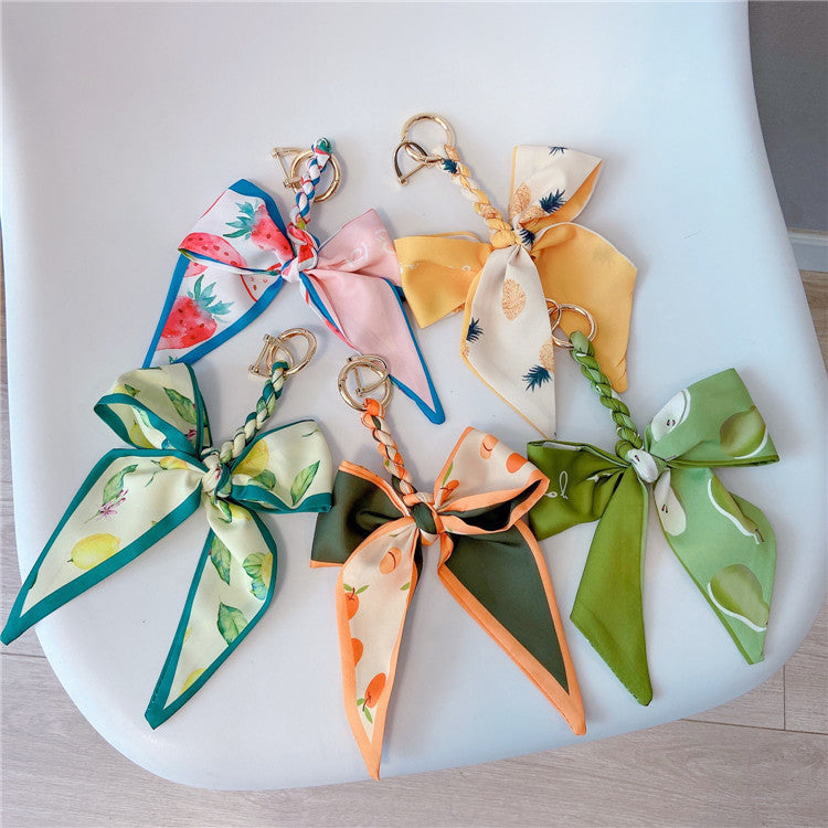 Fruit Print Scarf Bow Bag Charm - Daisy - 1