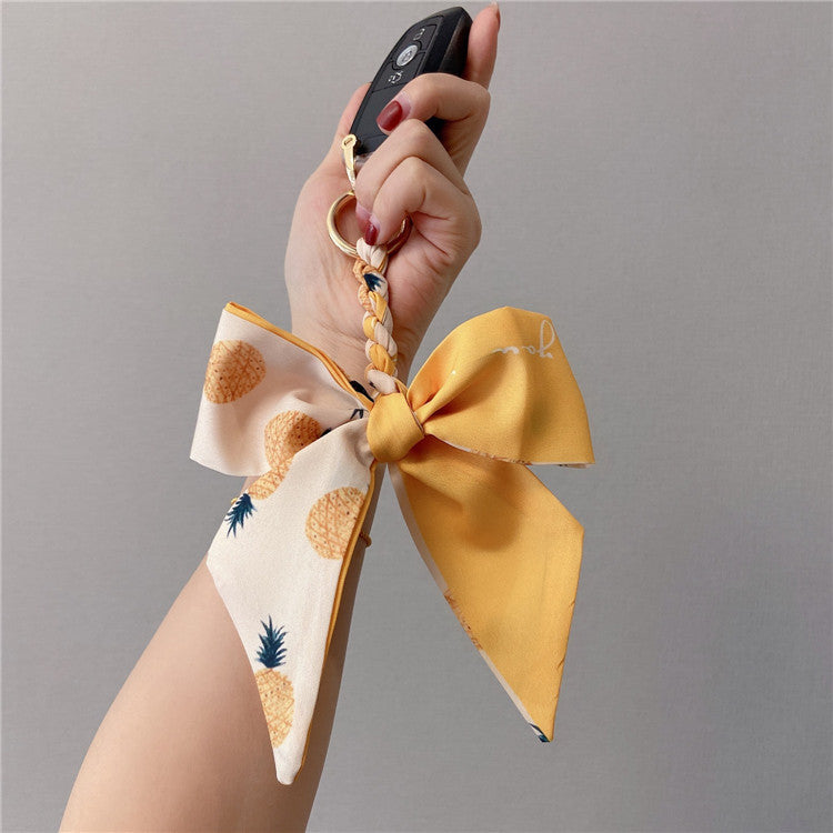 Fruit Print Scarf Bow Bag Charm - Pineapple