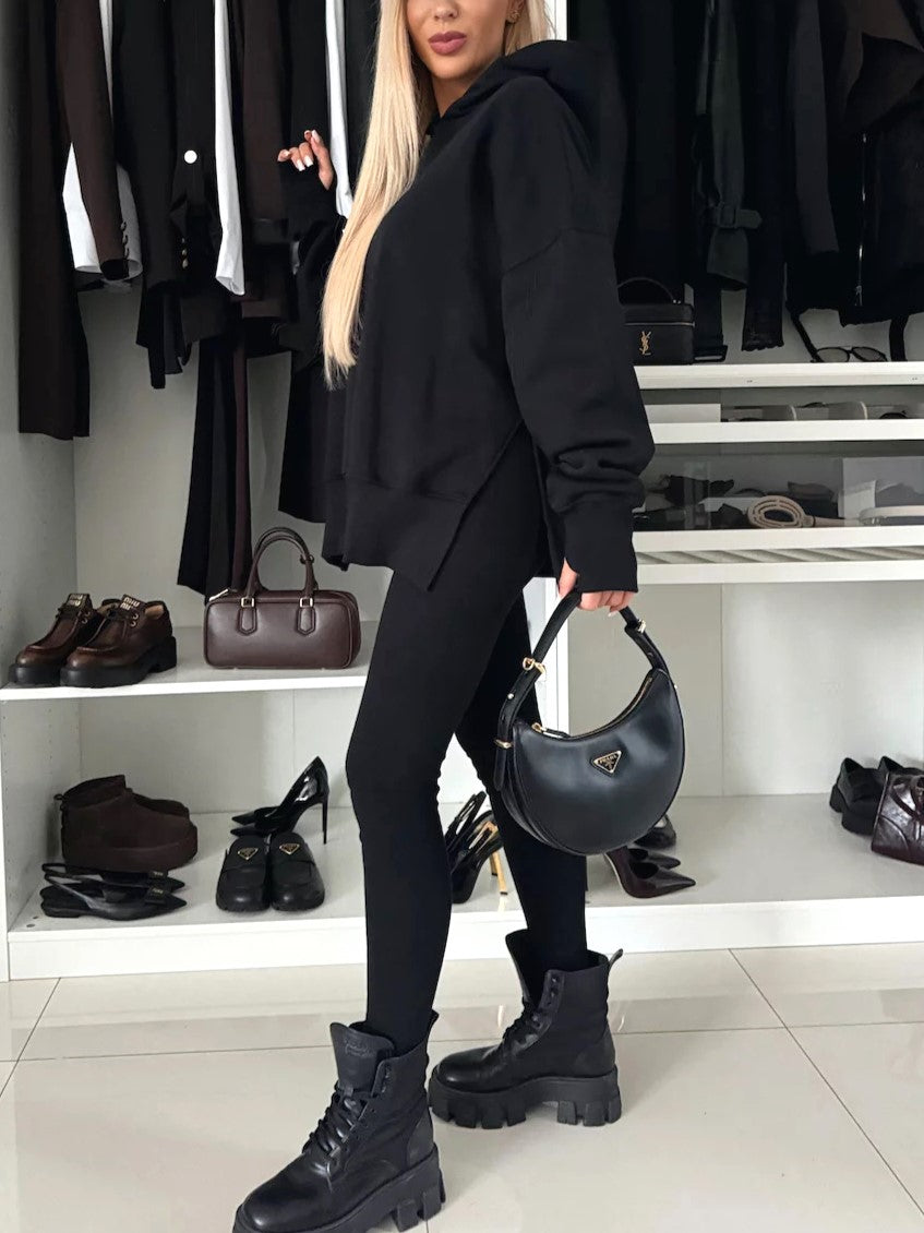 Oversized Hoodie and Legging Two Piece Set - Black