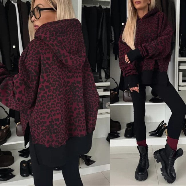 Oversized Hoodie and Legging Two Piece Set - Leopard