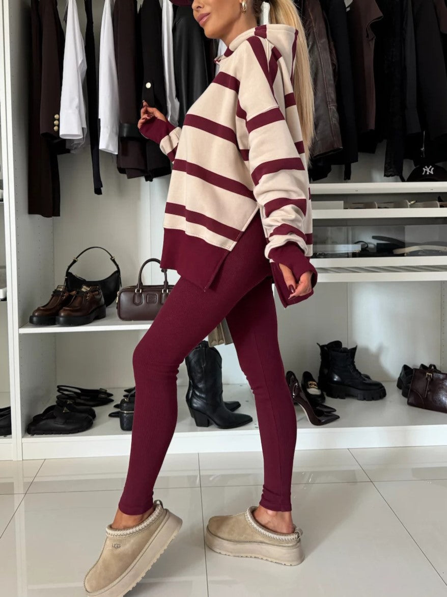 Oversized Hoodie and Legging Two Piece Set - Stripe_A