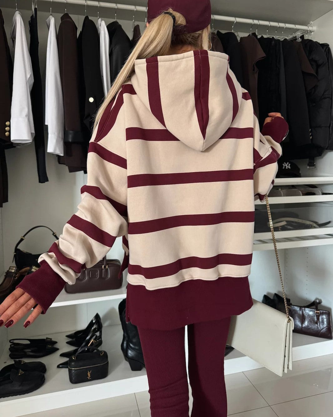 Oversized Hoodie and Legging Two Piece Set - Stripe_A - 1