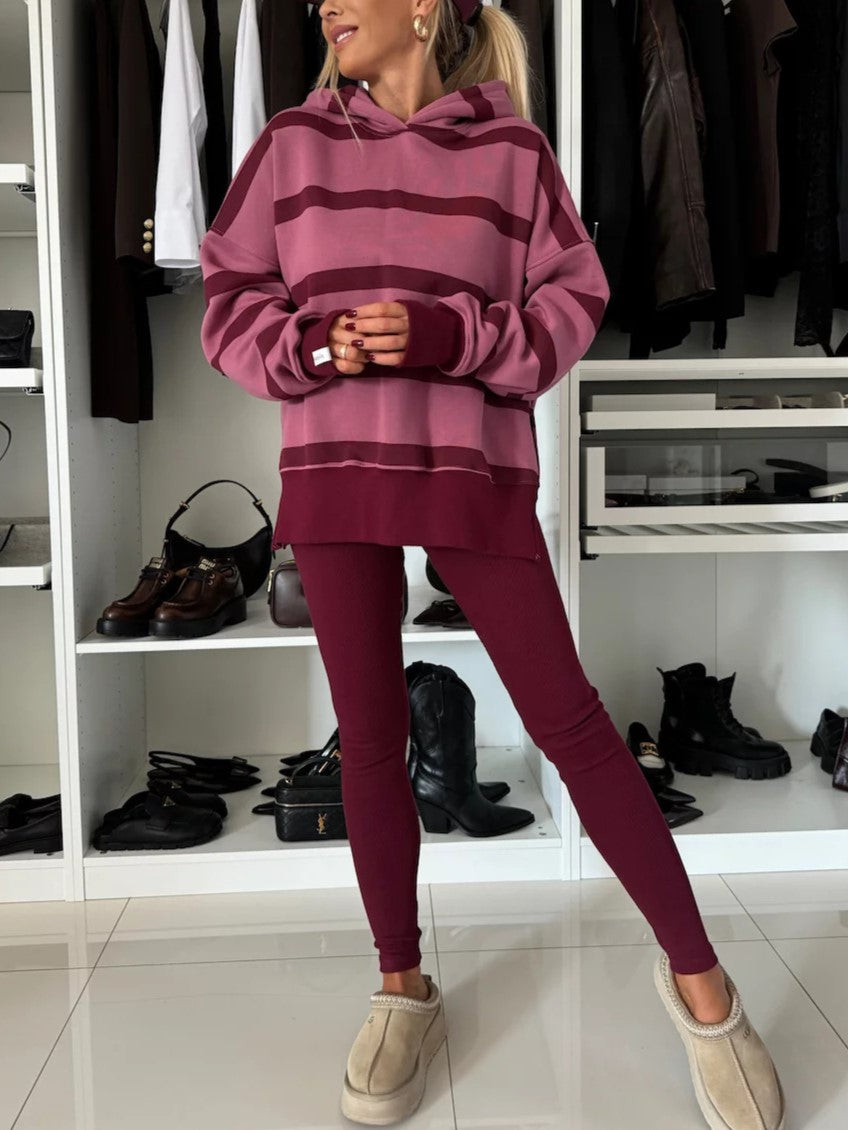 Oversized Hoodie and Legging Two Piece Set - Stripe_R