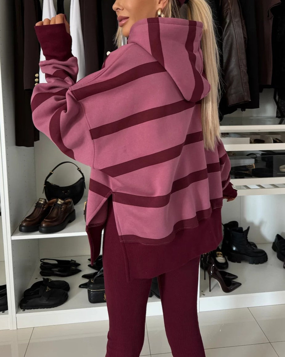 Oversized Hoodie and Legging Two Piece Set - Stripe_R - 1