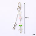 Tulip and Heart Beaded Charm Keychain - Pink