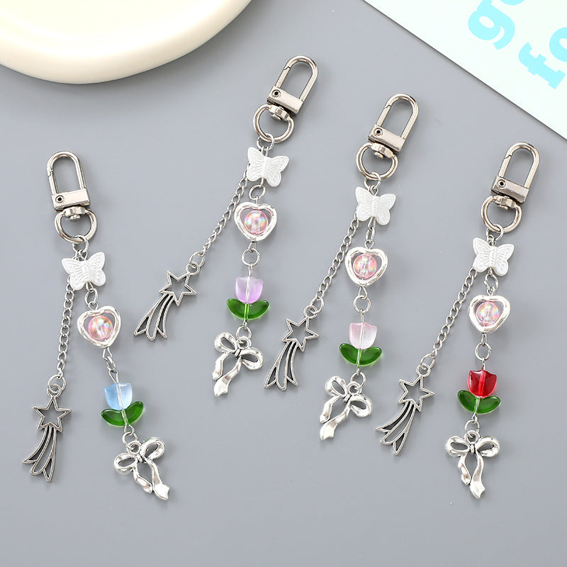 Tulip and Heart Beaded Charm Keychain - view 1