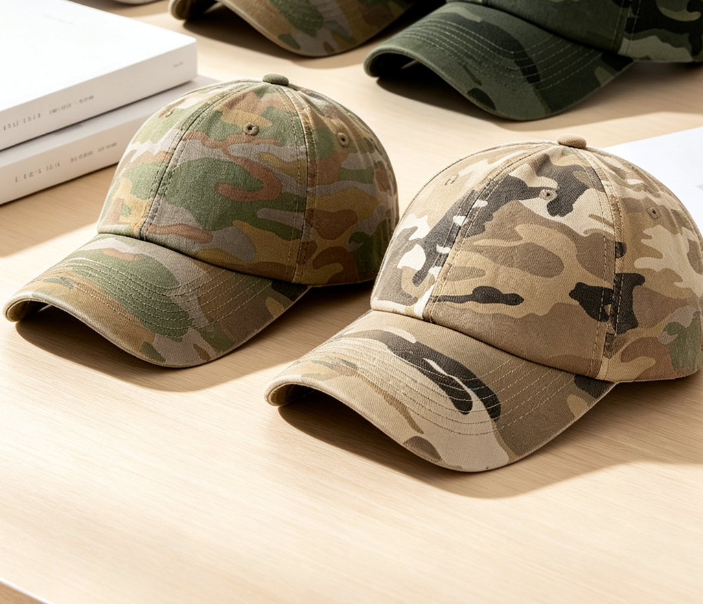 Distressed Camo Curved Brim Baseball Cap - DGreen