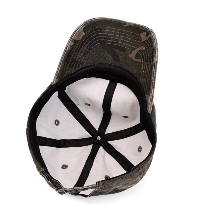 Distressed Camo Curved Brim Baseball Cap - DGreen - 3