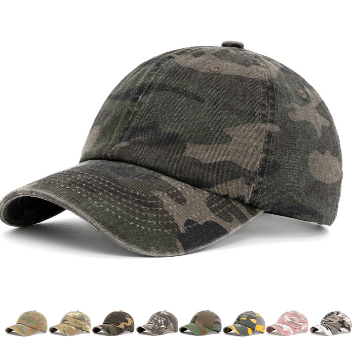 Distressed Camo Curved Brim Baseball Cap - DGreen - 5