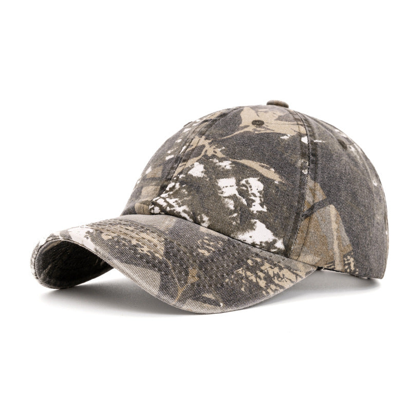 Distressed Camo Curved Brim Baseball Cap - DGrey