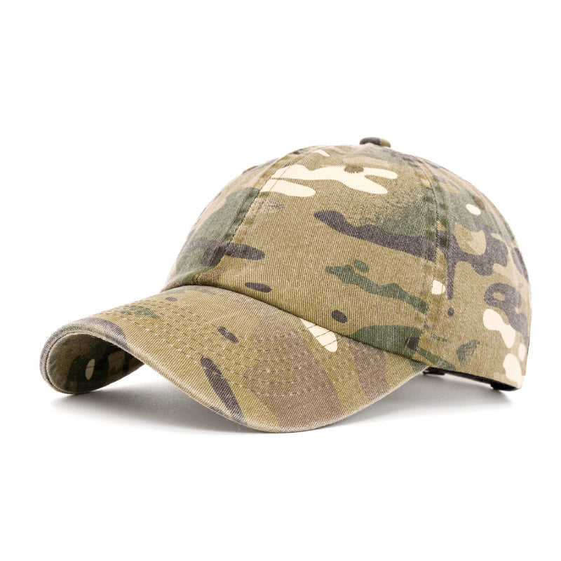 Distressed Camo Curved Brim Baseball Cap - Earthy