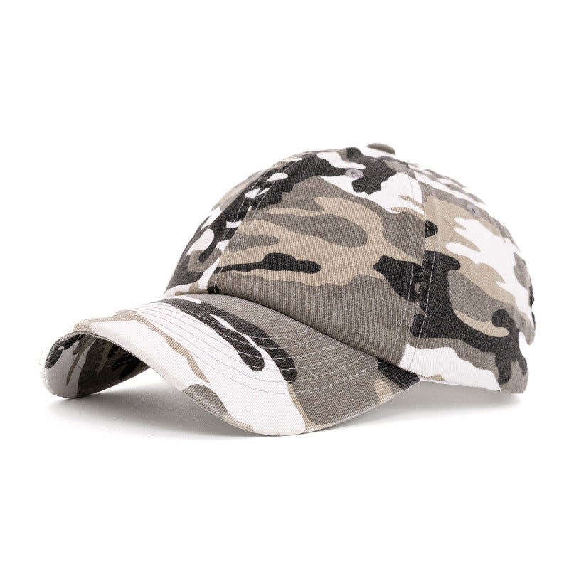 Distressed Camo Curved Brim Baseball Cap - Grey