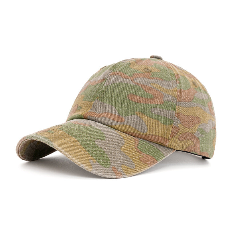 Distressed Camo Curved Brim Baseball Cap - Khaki