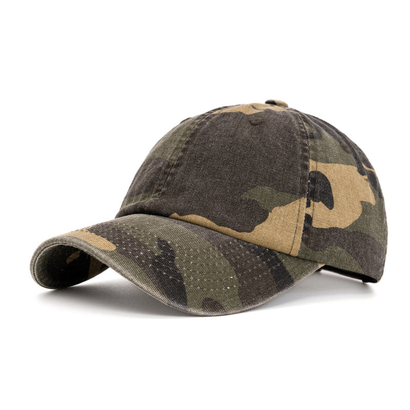 Distressed Camo Curved Brim Baseball Cap - MGreen