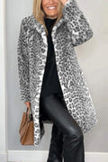 Leopard Faux Fur Collared Winter Coat - Black_L