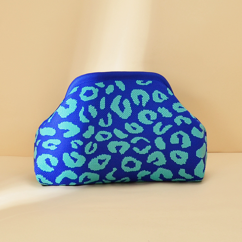 Leopard Knit Cloud Clutch Purse - Blue