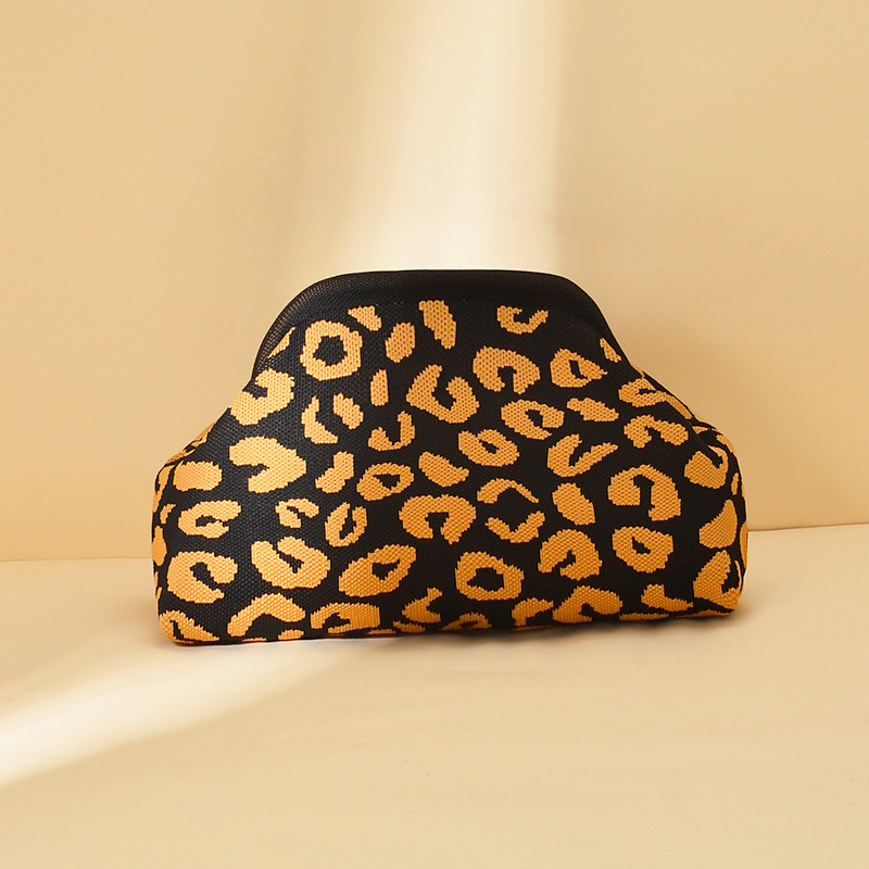 Leopard Knit Cloud Clutch Purse - Brown - 1