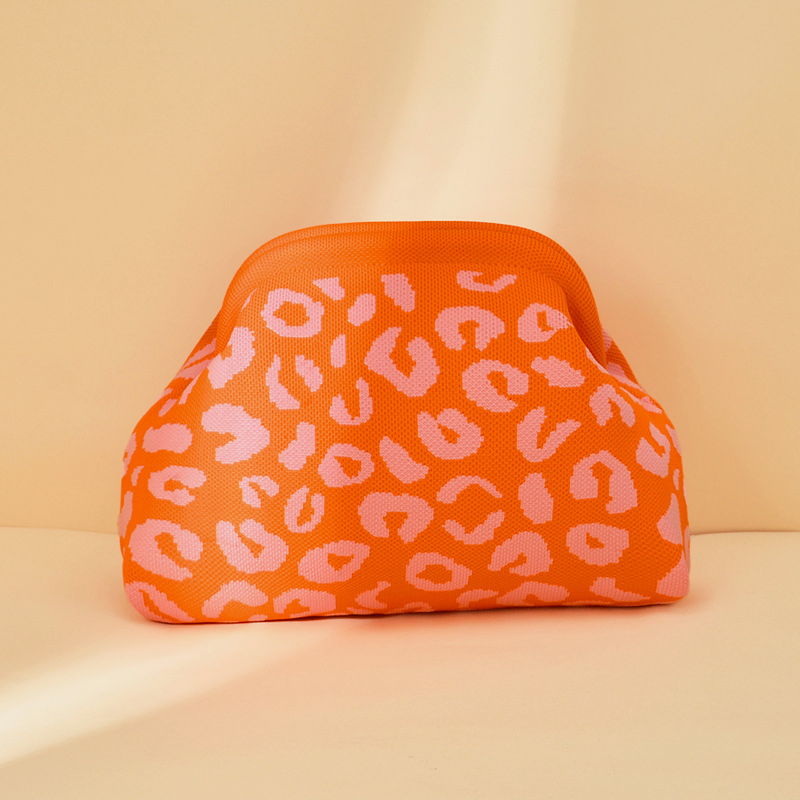 Leopard Knit Cloud Clutch Purse - Orange