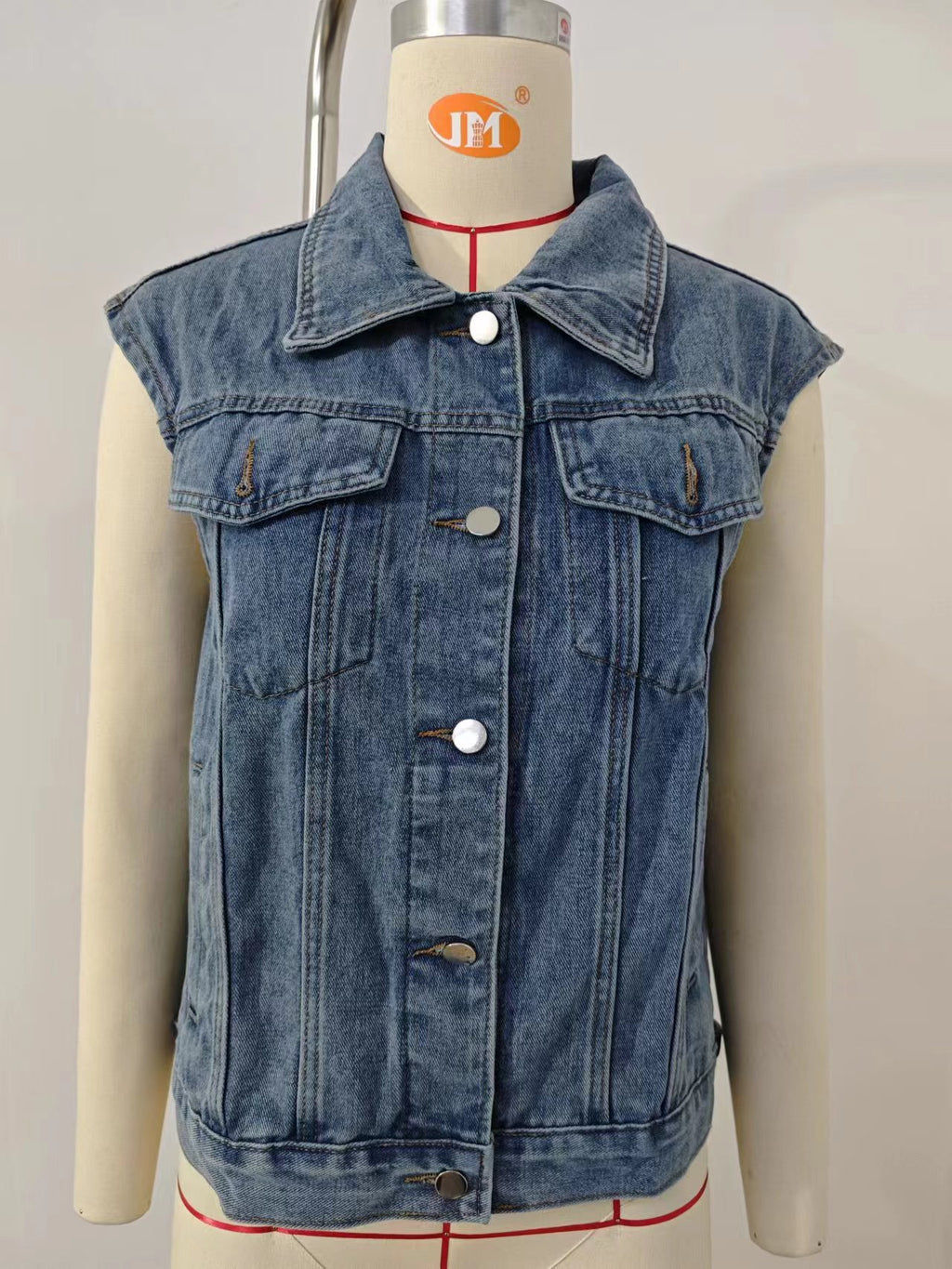 Washed Denim Vest With Removable Hood - Blue