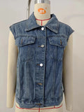 Washed Denim Vest With Removable Hood - Blue