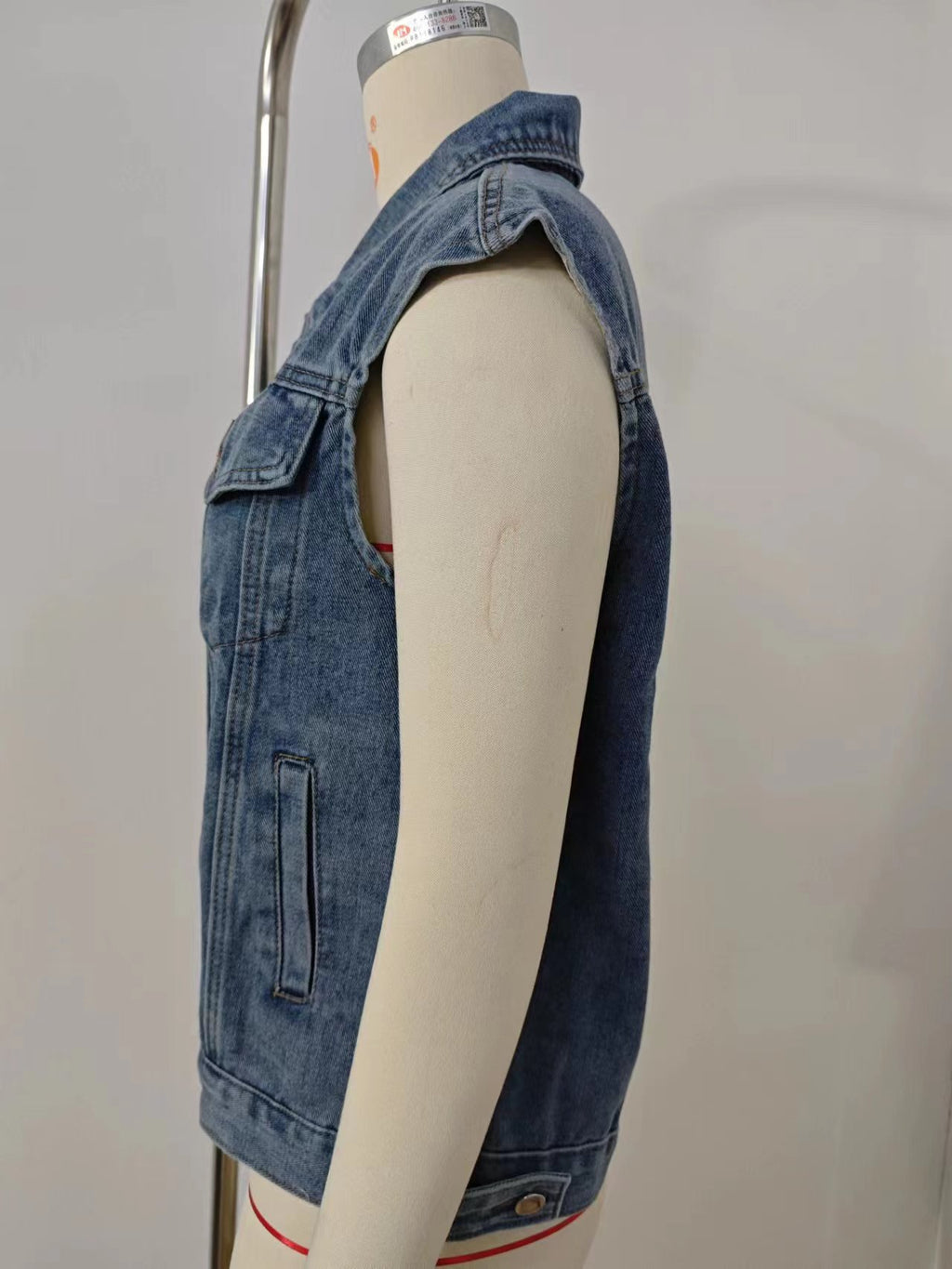 Washed Denim Vest With Removable Hood - Blue - 1