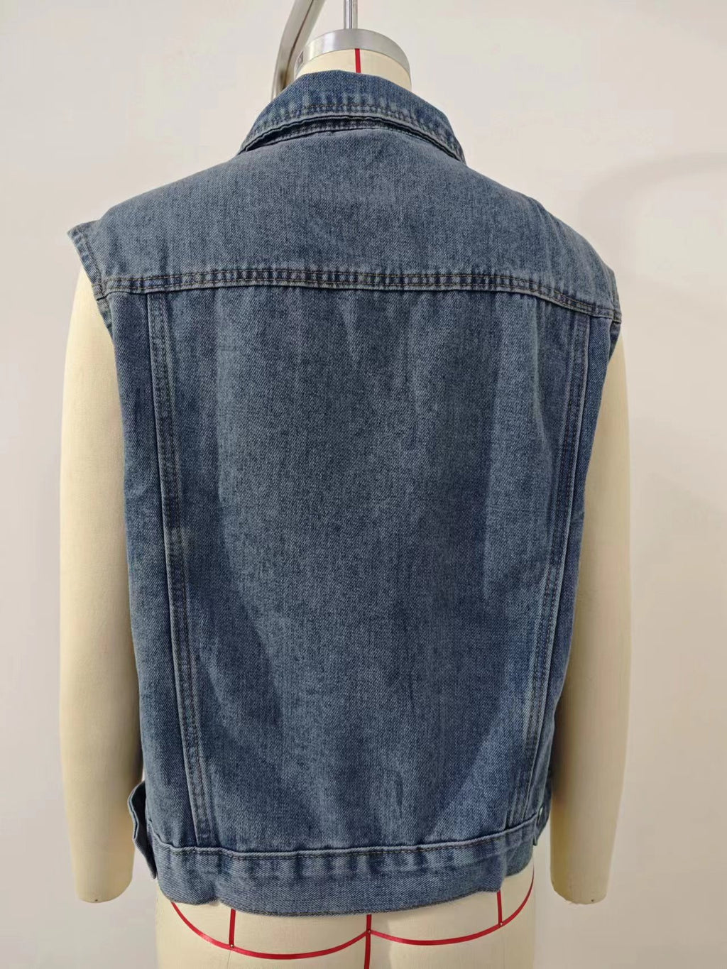 Washed Denim Vest With Removable Hood - Blue - 2