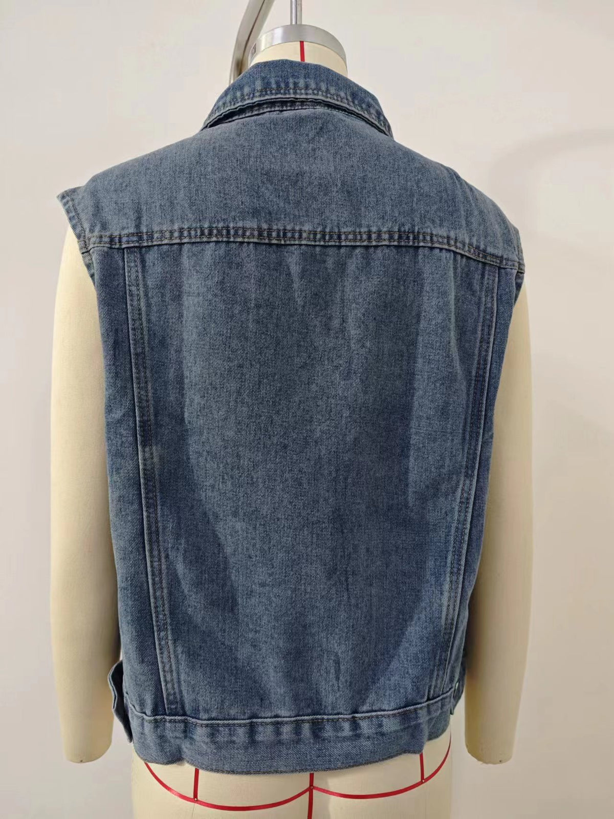 Washed Denim Vest With Removable Hood - Blue - 2