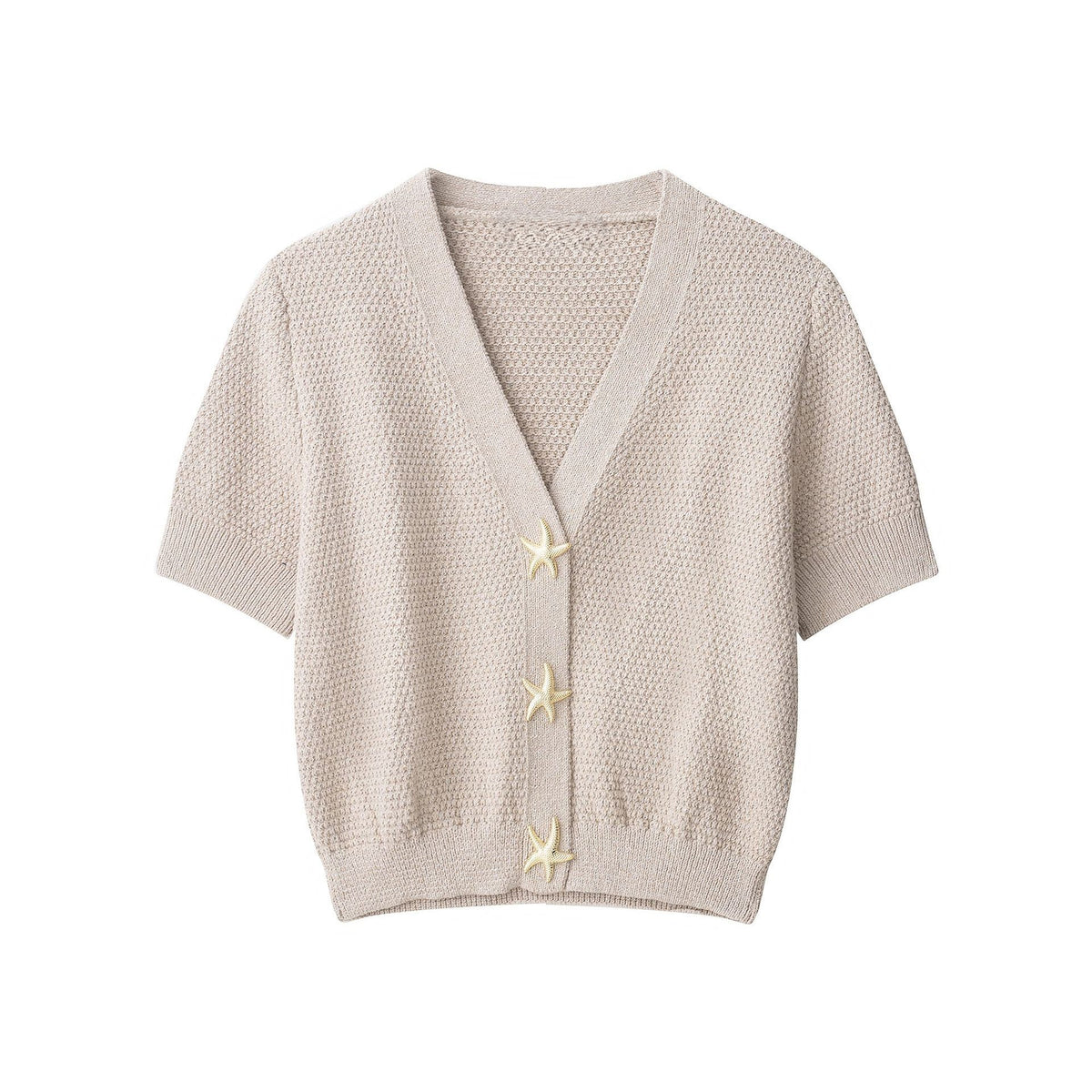 Starfish Button Front Short Sleeve Knit Top - Apricot