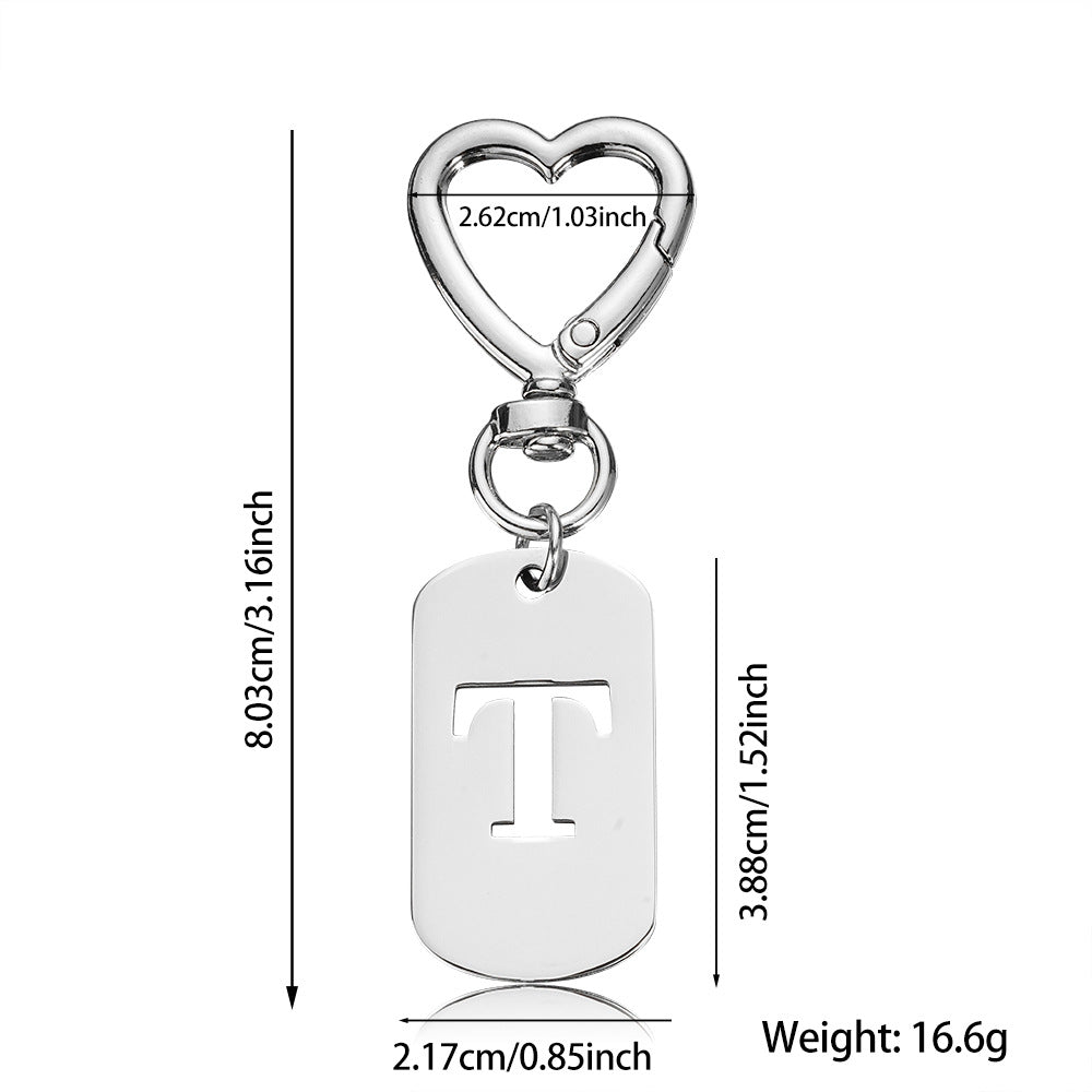 Cut Out Initial Letter Tag Keychain - Love02
