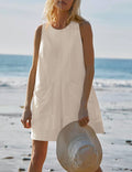 Crewneck Sleeveless Romper With Patch Pockets - Apricot
