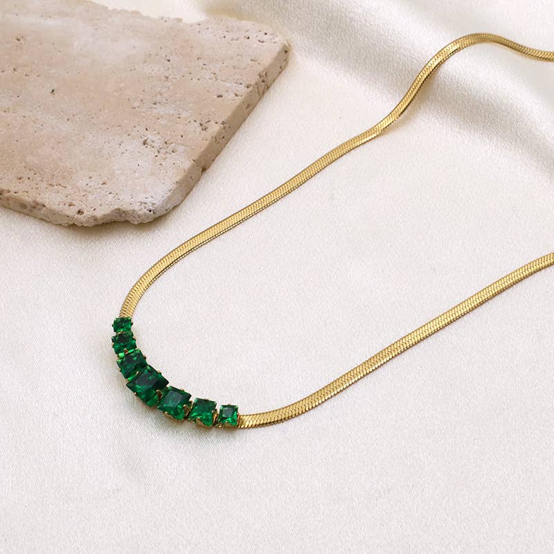 Green Stone Snake Chain Collar Necklace
