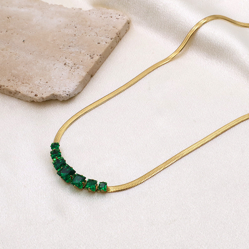 Green Stone Snake Chain Collar Necklace - view 1
