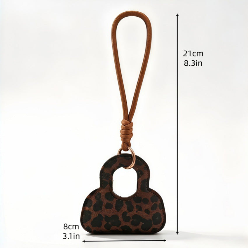 Leopard Purse Keychain Bag Charm With Knotted Loop - Coffee - 1