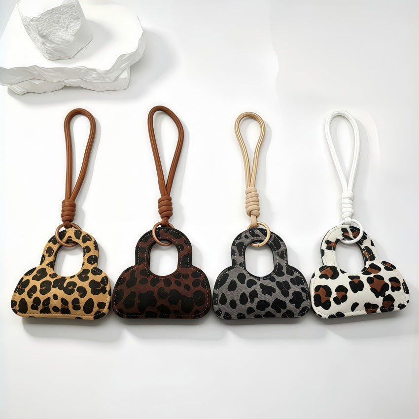 Leopard Purse Keychain Bag Charm With Knotted Loop - Coffee - 2