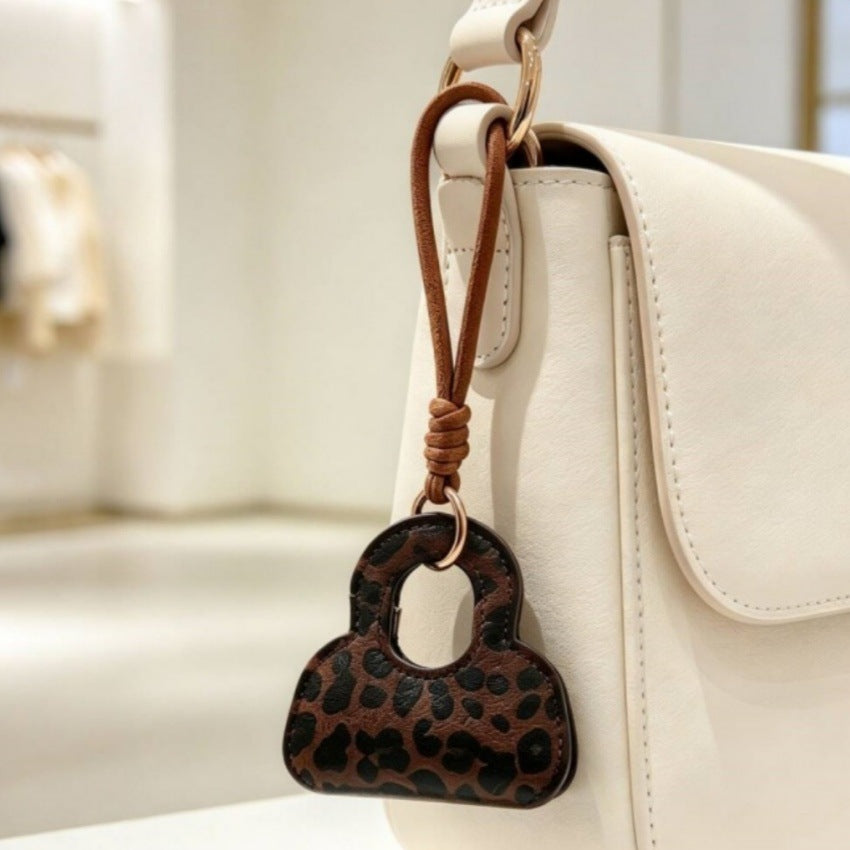 Leopard Purse Keychain Bag Charm With Knotted Loop - Coffee - 3