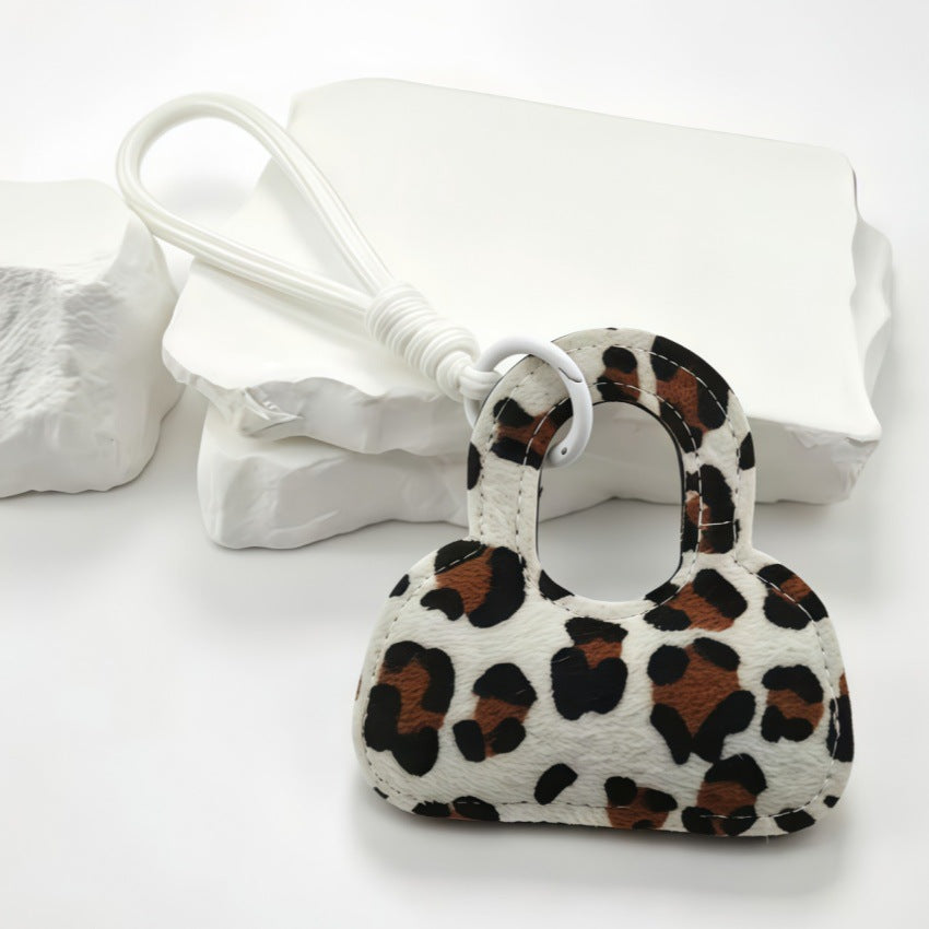 Leopard Purse Keychain Bag Charm With Knotted Loop - White