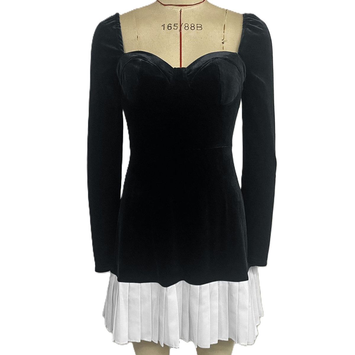 Velvet Sweetheart Mini Dress With Pleated Hem - Black