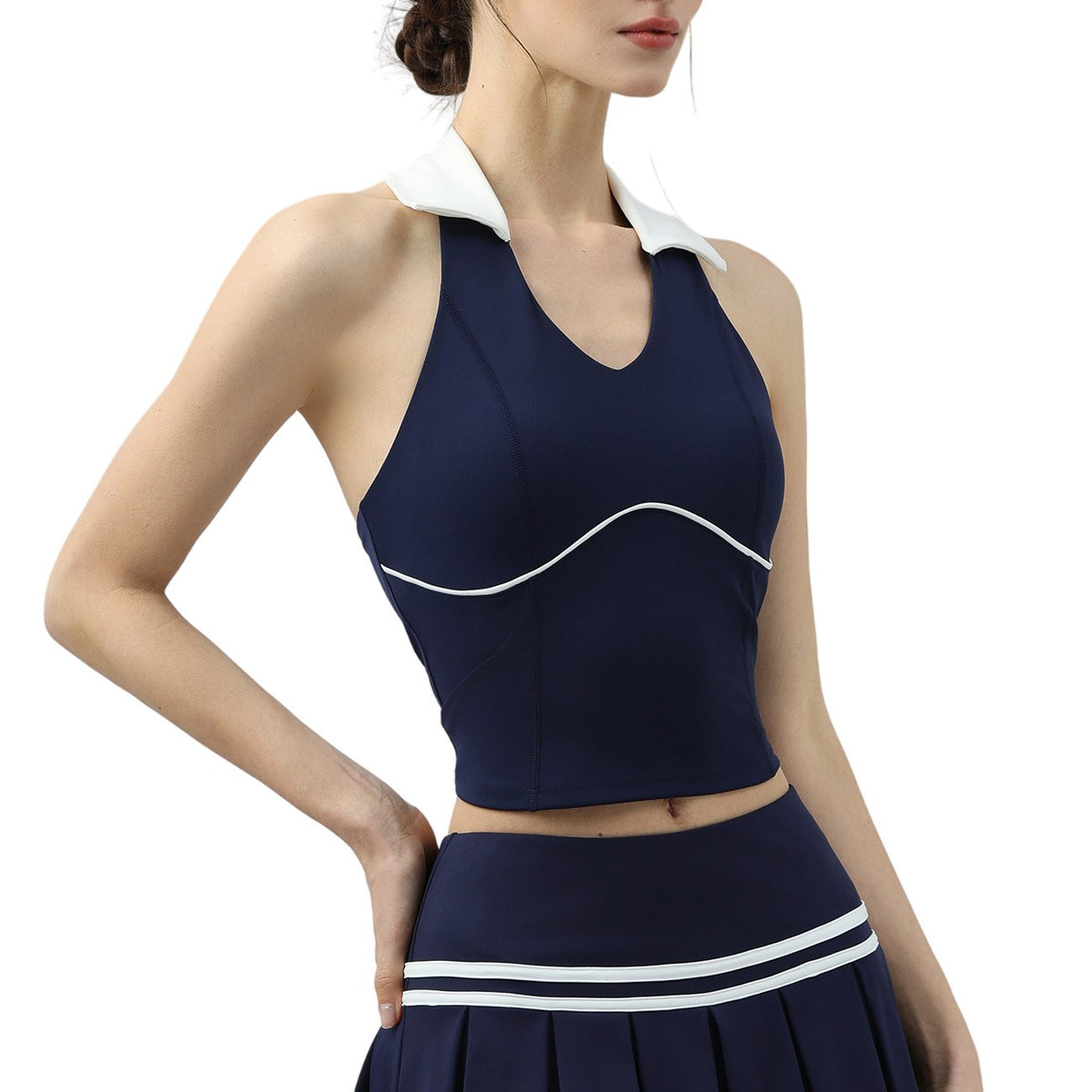 Polo Collar Halter Padded Cropped Tennis Tank