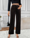 Ribbed Velvet High Rise Wide Leg Trousers - Curry