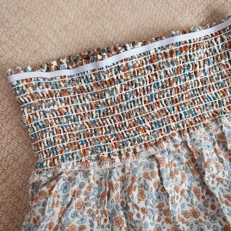 Boho Floral Smocked Waist Tiered Maxi Skirt - Apricot - 2