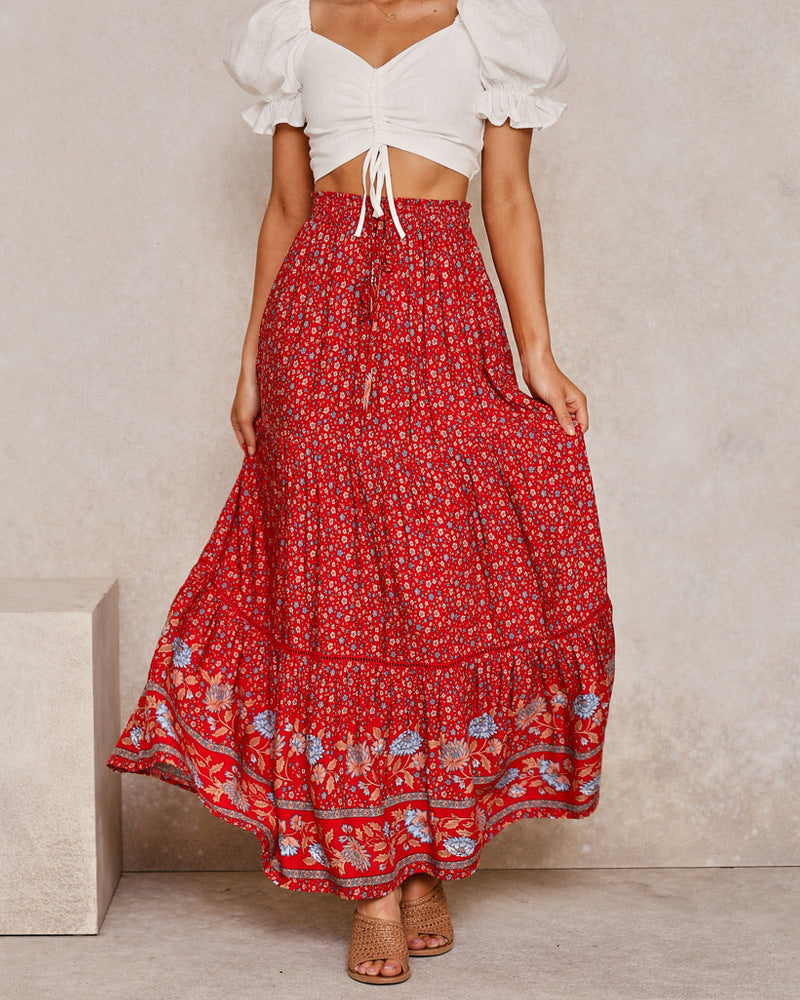 Boho Floral Smocked Waist Tiered Maxi Skirt - view 1