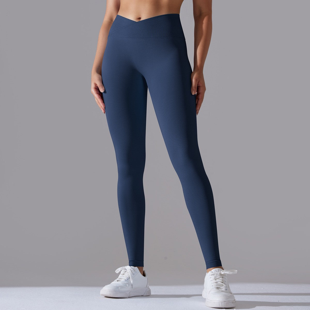 Crossover High Waist Seamless Scrunch Yoga Leggings - Navy
