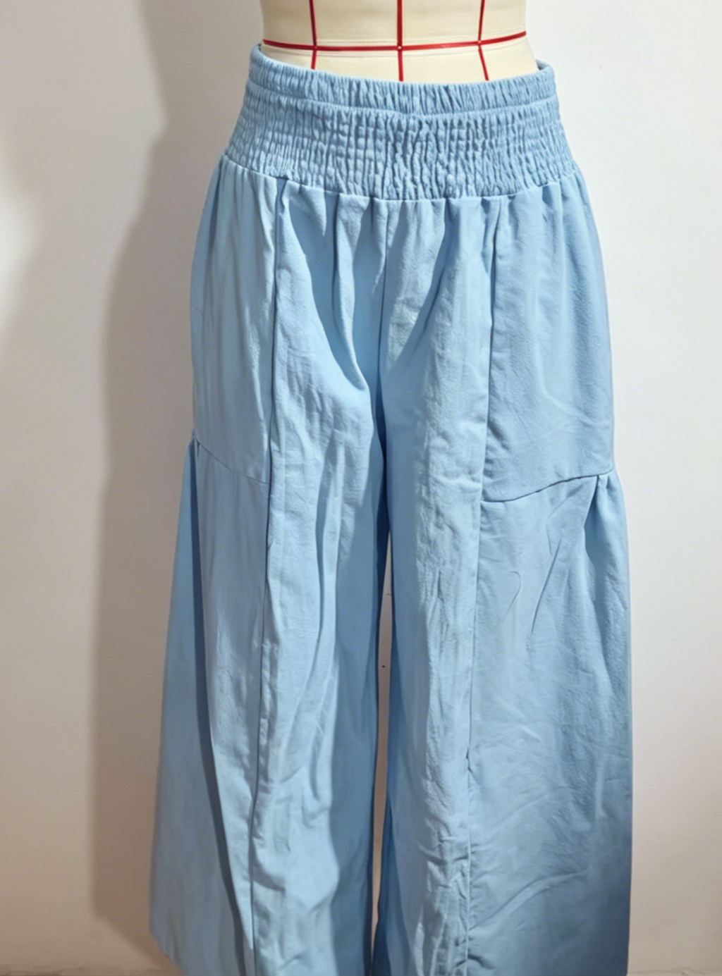 High Waist Flowy Palazzo Trousers With Pockets - Blue