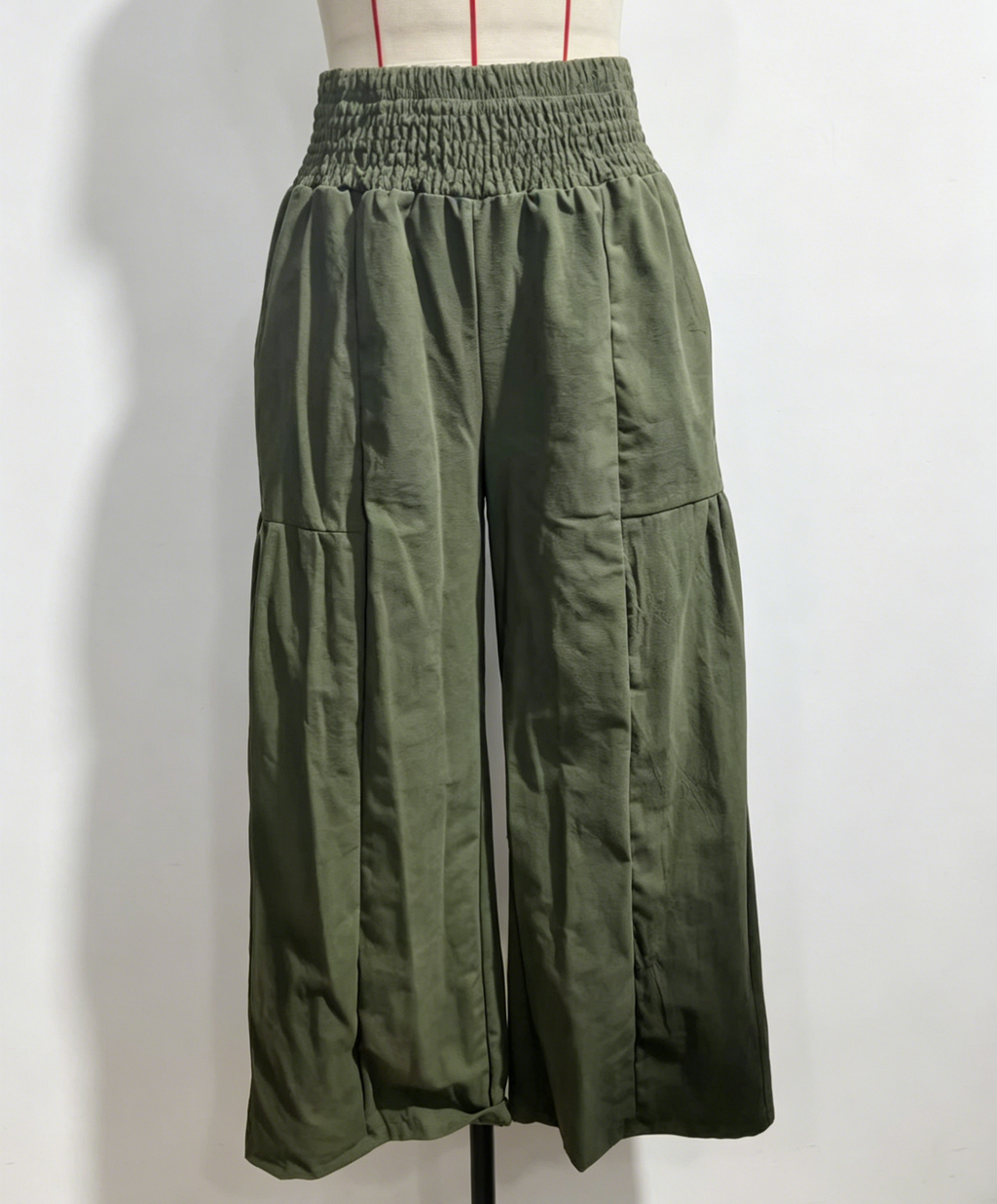 High Waist Flowy Palazzo Trousers With Pockets - Green - 1