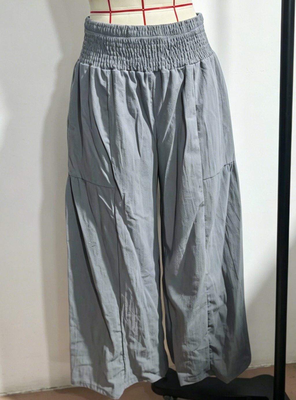 High Waist Flowy Palazzo Trousers With Pockets - Grey