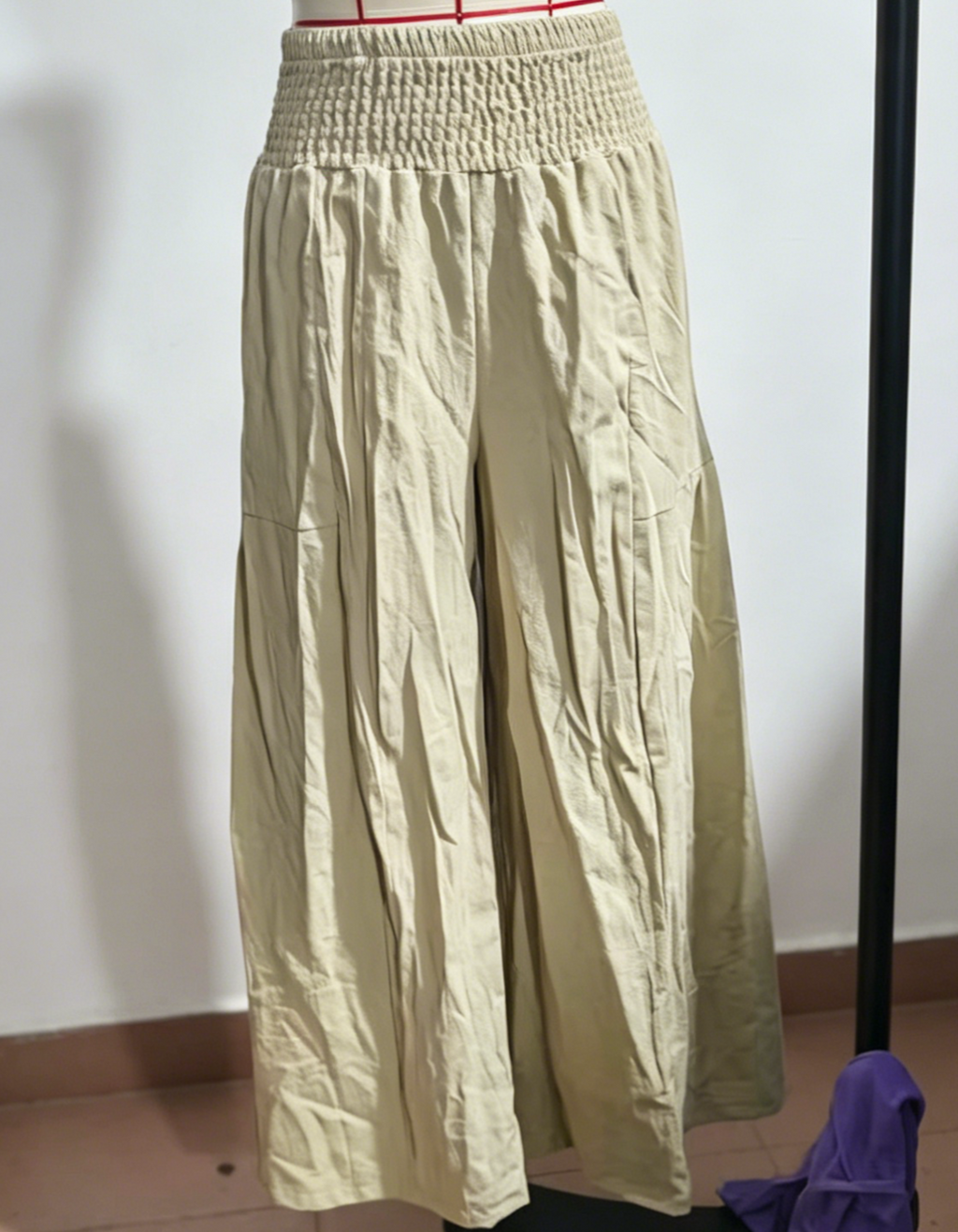 High Waist Flowy Palazzo Trousers With Pockets - Khaki