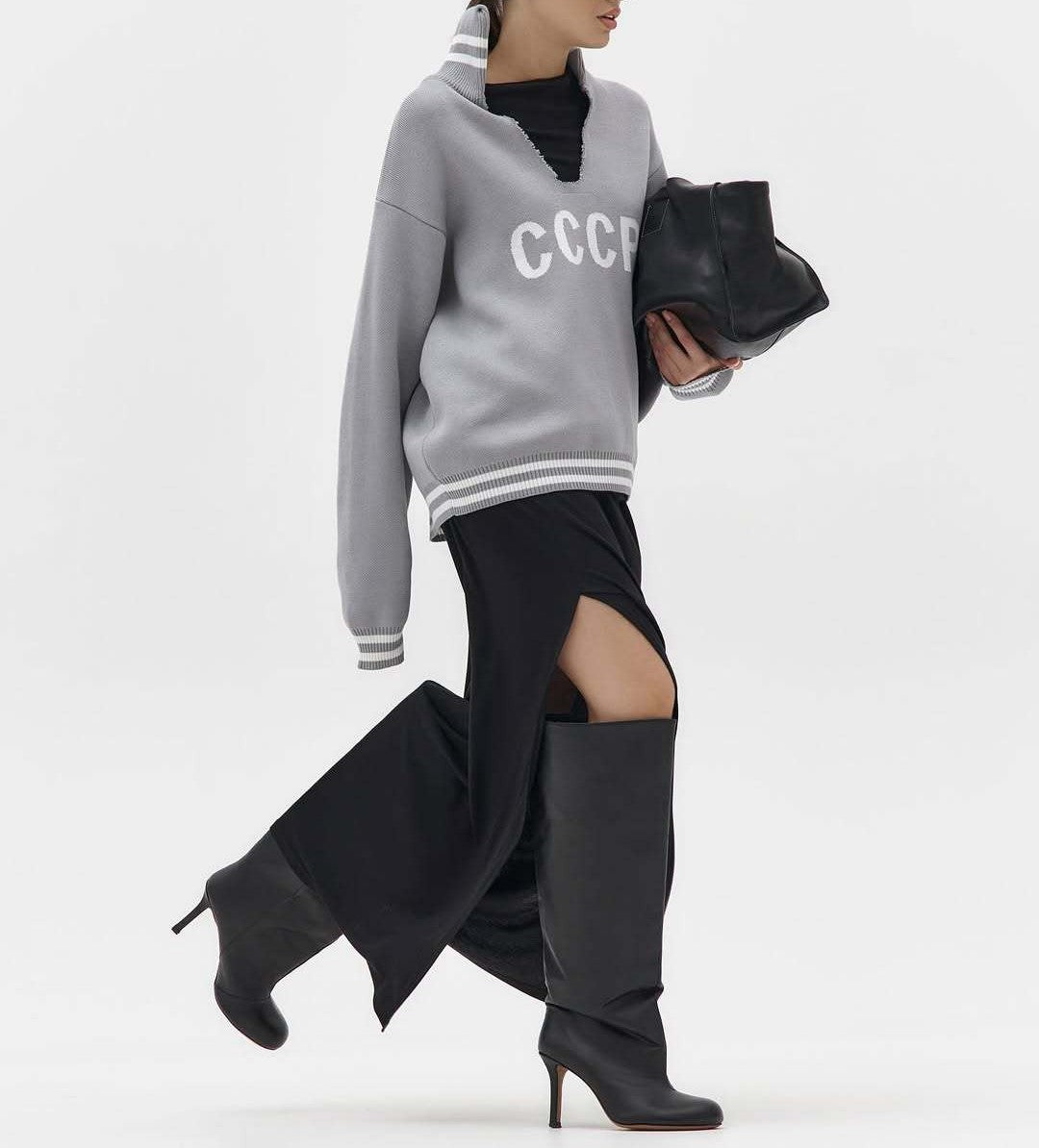 Oversized Letter Print Collared Sweatshirt